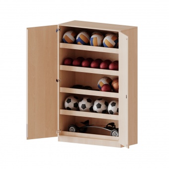 Ballschrank, 5 OH, 4 EB mit Aufkantung für Bälle, B/H/T 120x190x60cm 